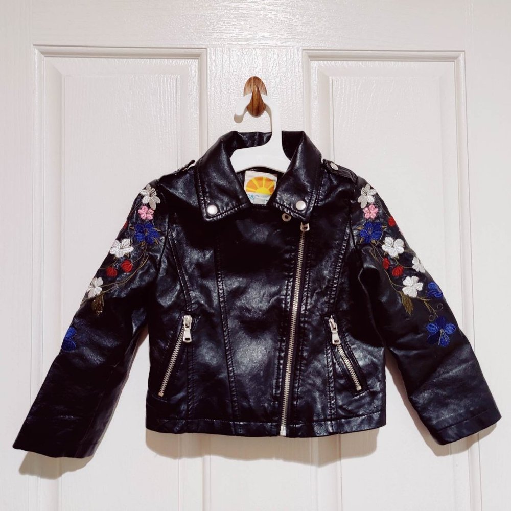 Girls C&C California Black Floral Embroidery Jacket~Size 4T